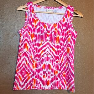 Chico's Pink and White Graphic Tank Top Size 0 (Small)